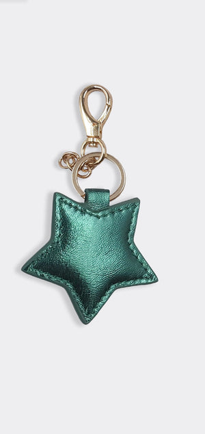 Leather star keyring Silver