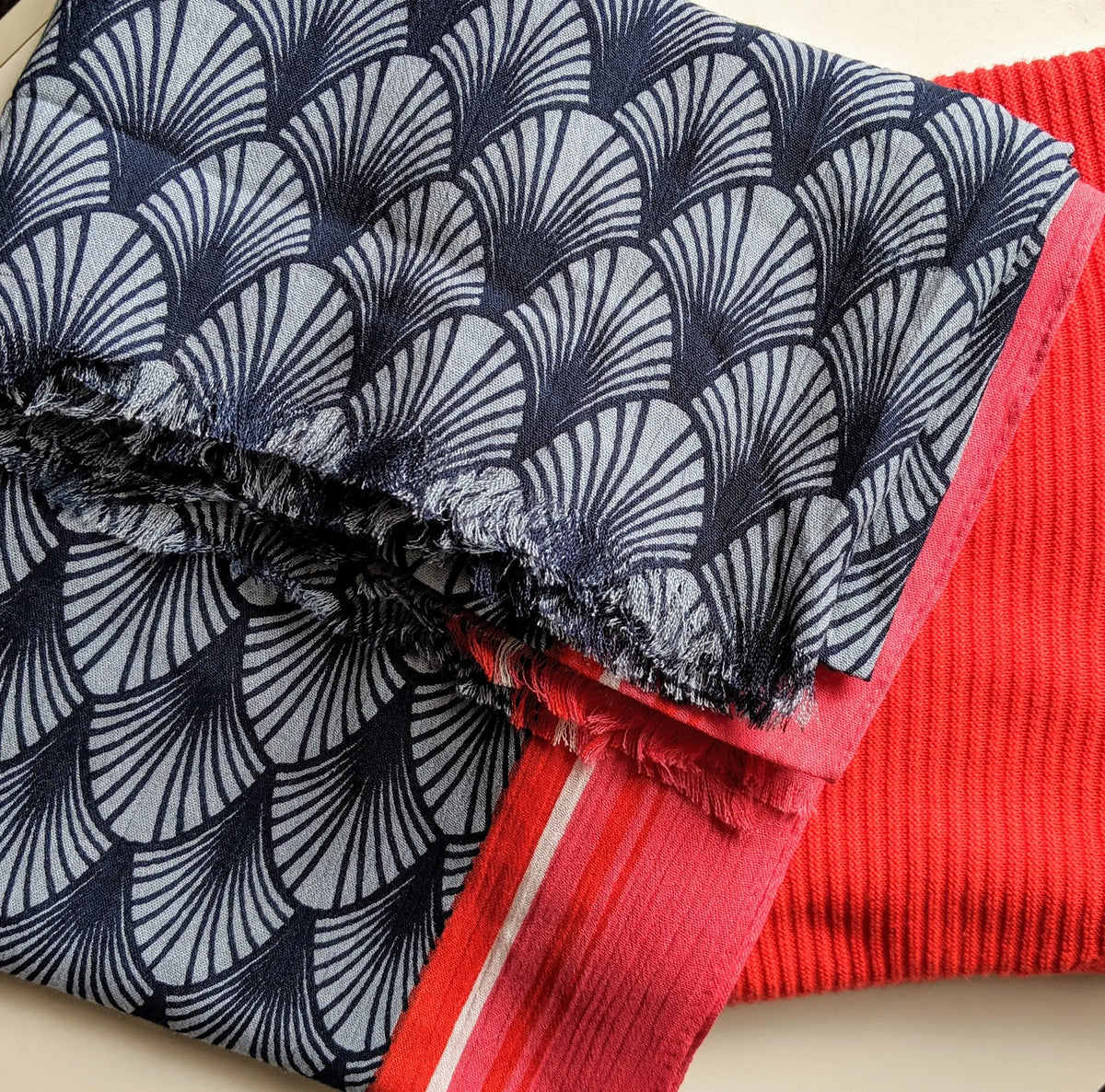Leaf Print Scarf - Navy Ocean Ray London