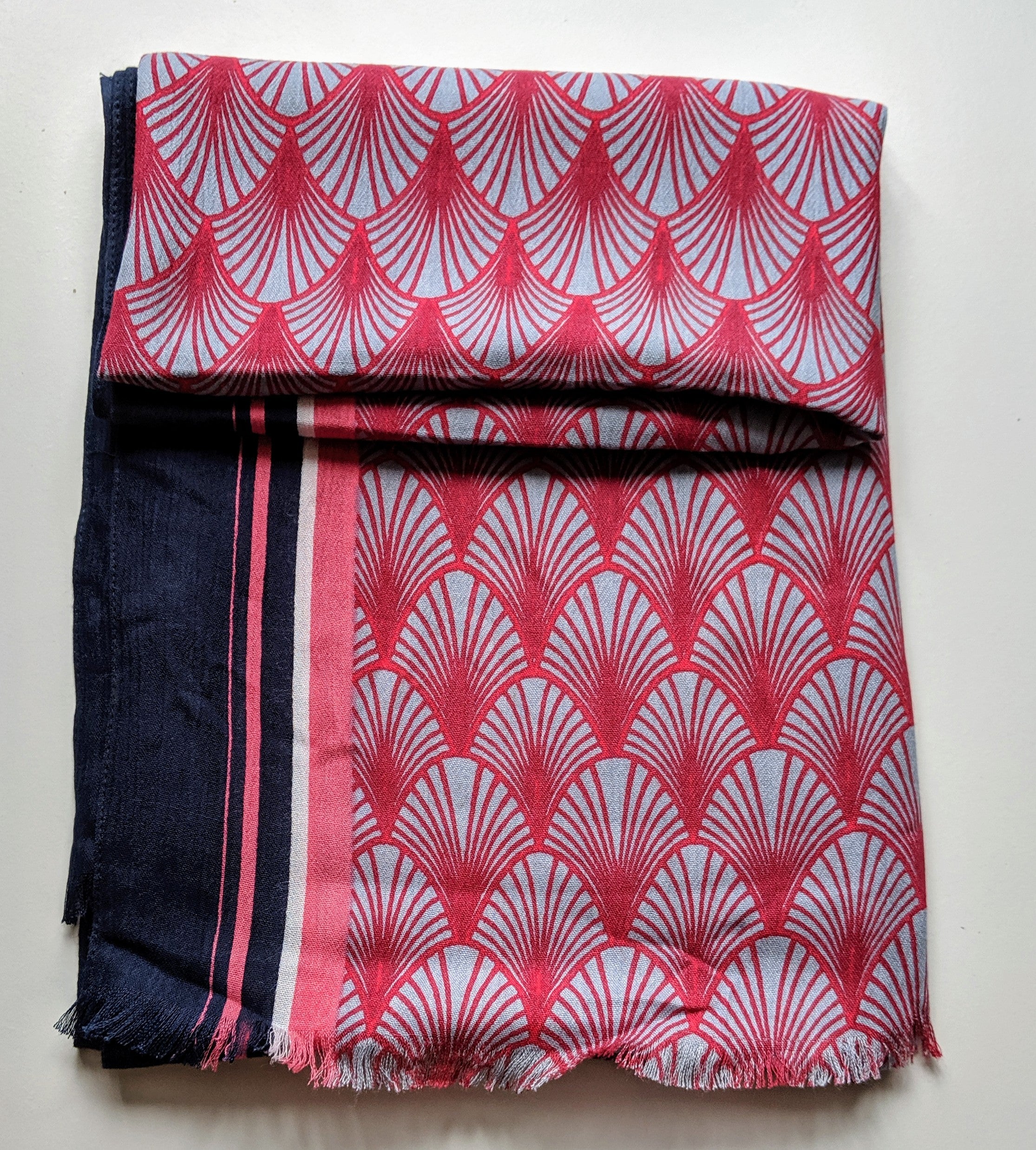 Leaf Print Scarf - Navy