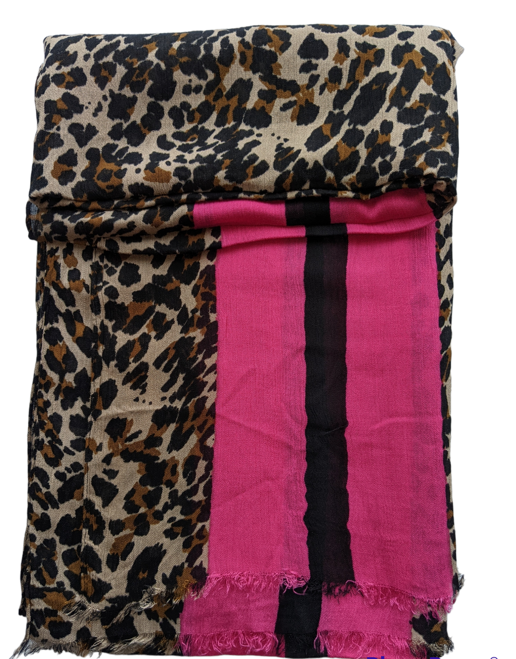 Fushia Pink Stripe Leopard Print Scarf