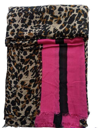 Fushia Pink Stripe Leopard Print Scarf